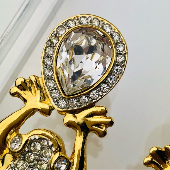 💥🎊🎉HOST PICK 💥🎊🎉 RARE VTG 80s VALENTINO CRYSTAL FROG EARRINGS - Picture 10 of 12